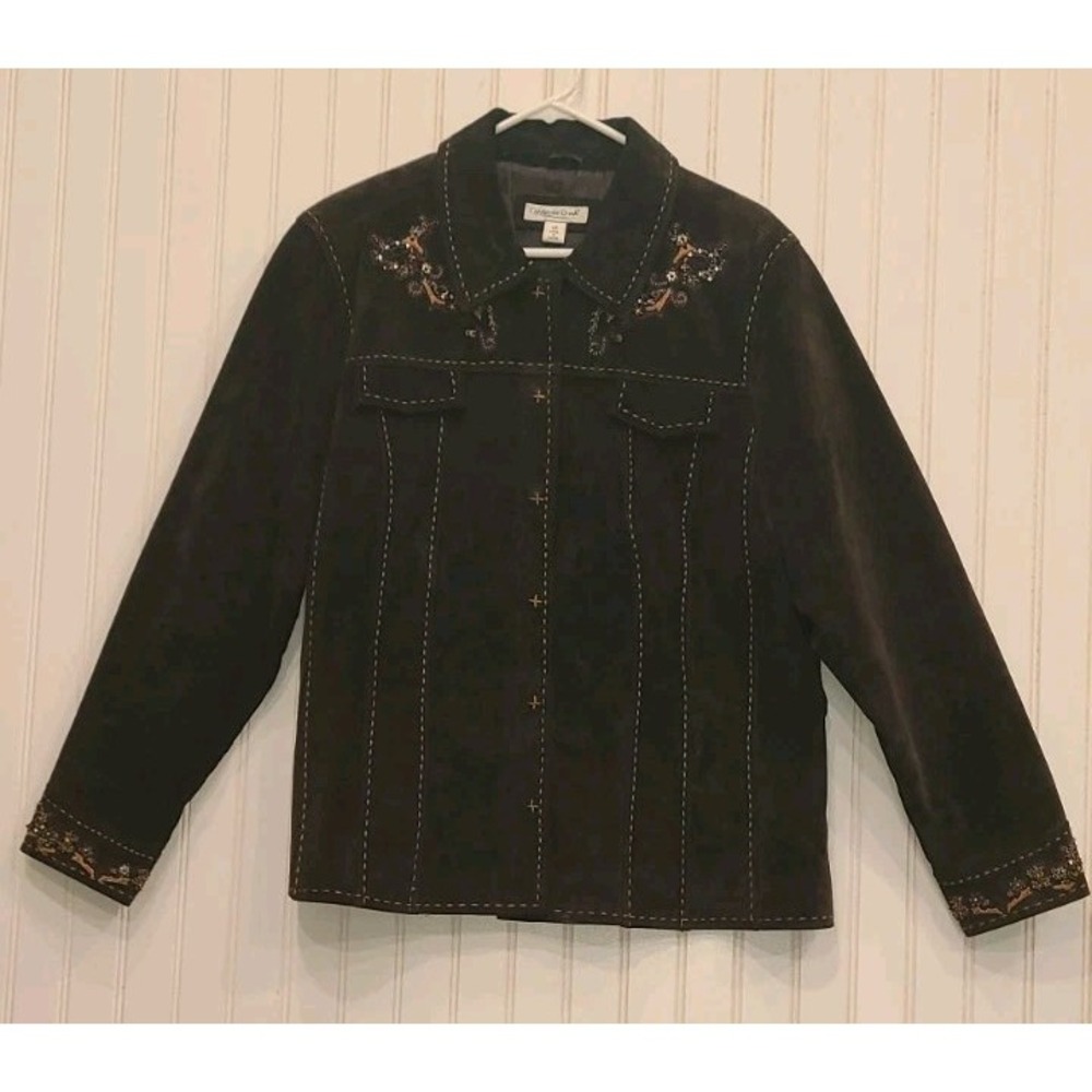Coldwater Creek Brown Leather  Jacket Western Rodeo Bedazzled Size 2X